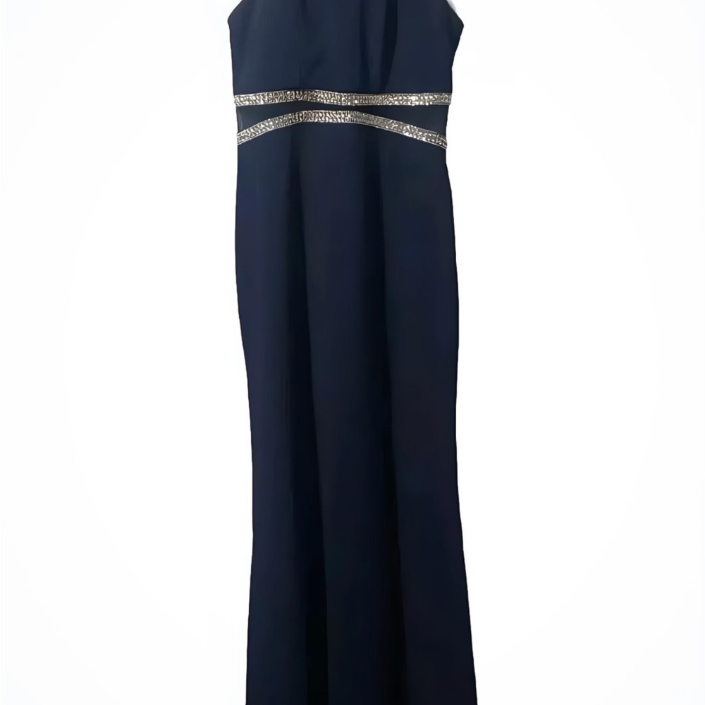 My Michelle Silver and Purple Halter Maxi Gown for Prom